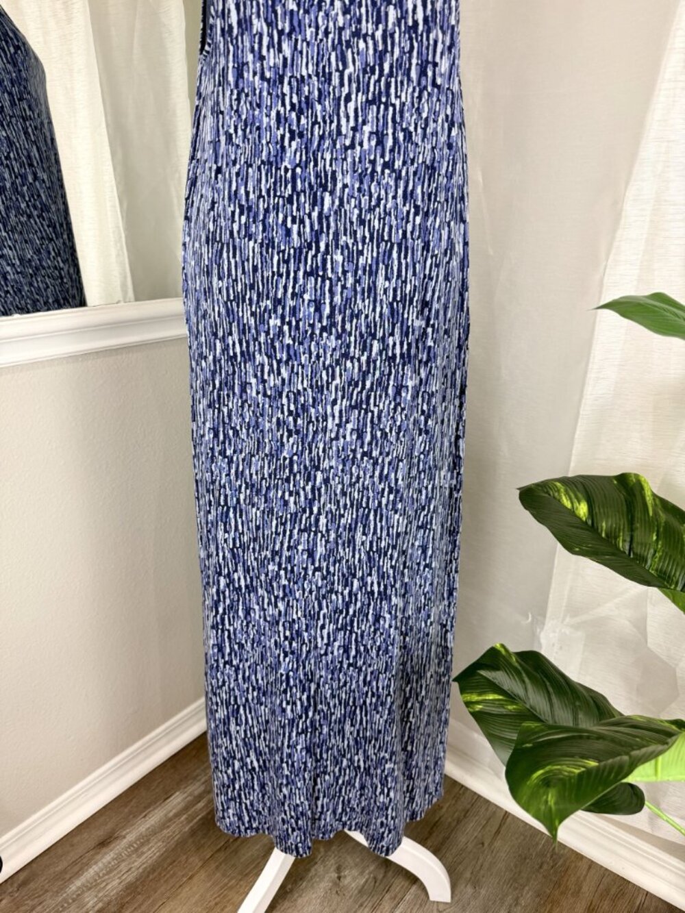 Donna Karan Sleepwear Blue Abstract Print Maxi Lounge Dress Pockets Women's L - Picture 15 of 16
